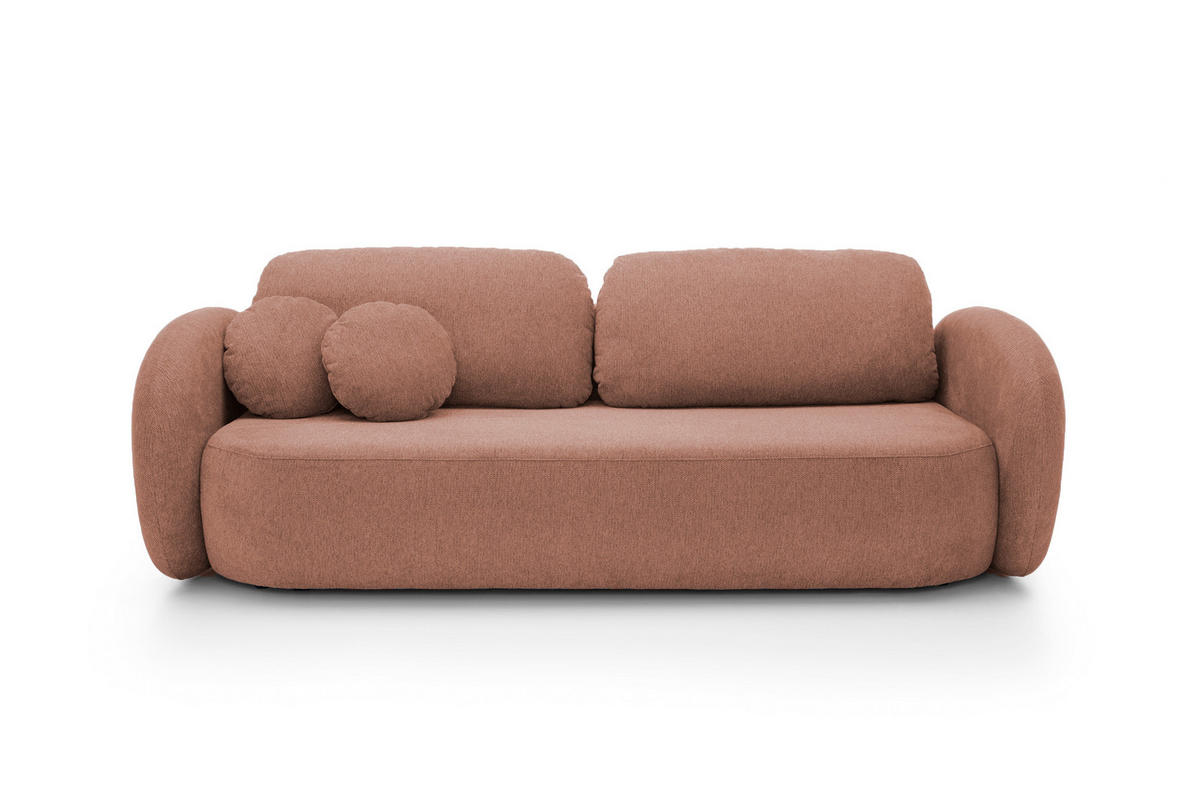SOFA OLIO Mit Schlaffunktion Und Bettkasten, Bonell-Taschenfederung, Aragon-Stoff, lose Rückenkissen, freistehend, 238x101x86 cm Rose - Rosa, Holz/Textil (238/86/101cm) - DomoHome