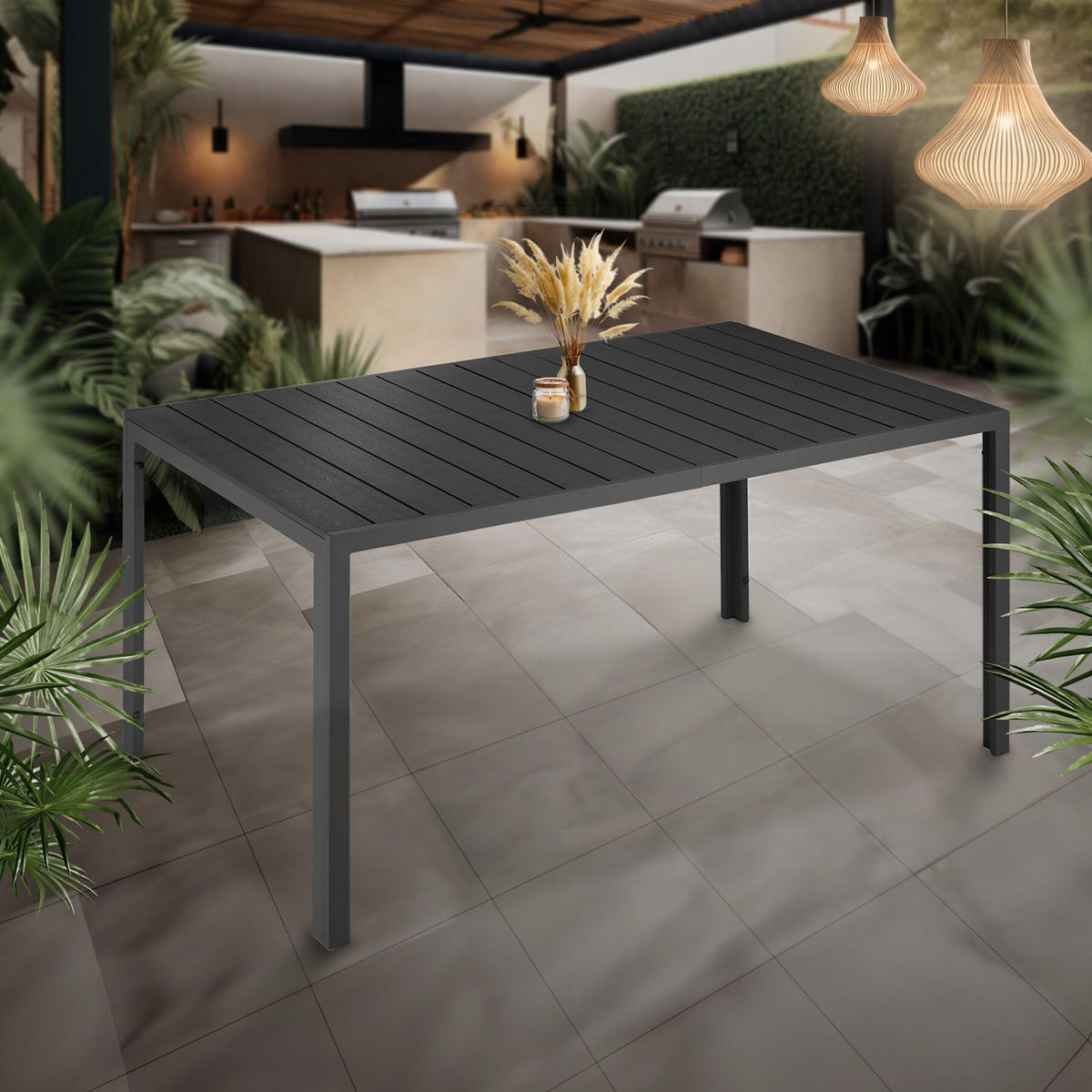 GARTENTISCH Bianca,150 x 90 x 74,5 cm,schwarz/schwarz - Schwarz, Metall (150/90/74.5cm) - tectake