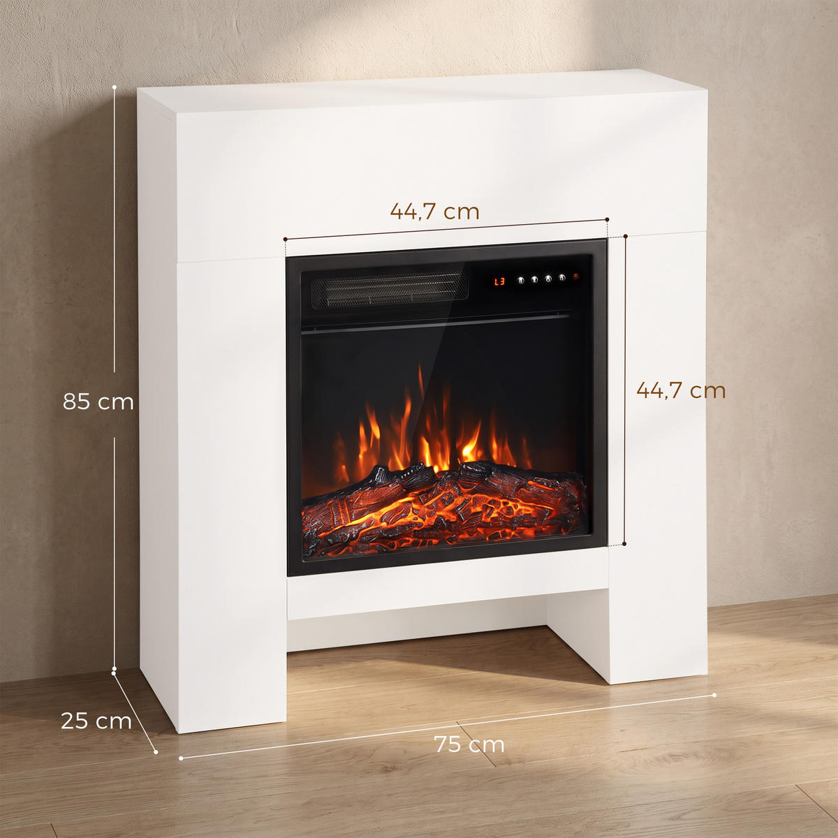 ELEKTROKAMIN Spanplatte Stahl Weiß - Weiß, Holzwerkstoff (25/85/75cm) - HOMCOM