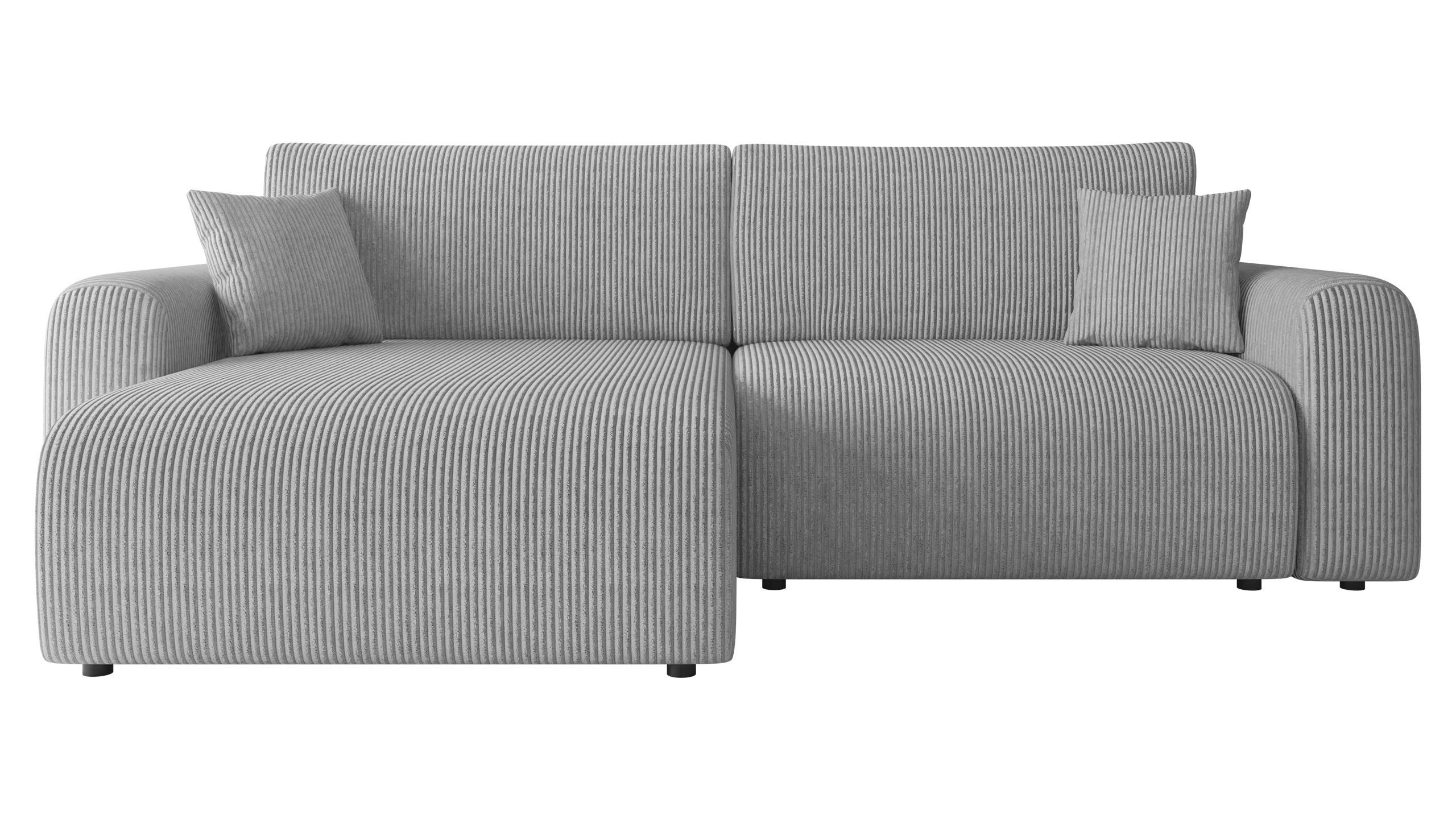ECKSOFA Floryn L Cord - Hellgrau/Schwarz, Holz/Kunststoff (245/145cm) - MIRJAN24