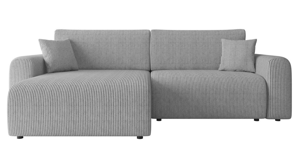 ECKSOFA Floryn L Cord - Hellgrau/Schwarz, Holz/Kunststoff (245/145cm) - MIRJAN24