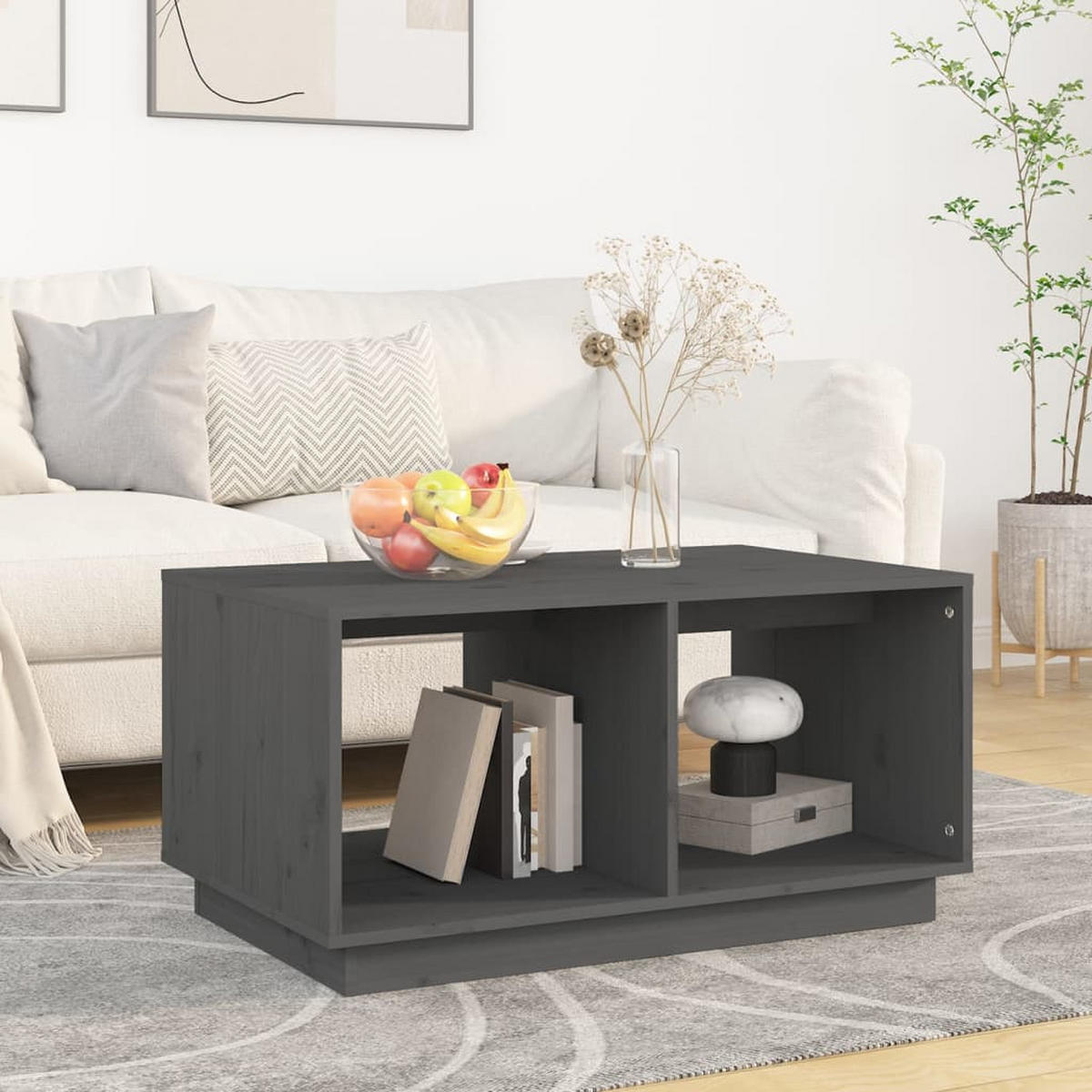 COUCHTISCH Grau 80x50x40 cm Massivholz Kiefer - Grau, Holz (80/50/40cm) - furnicato