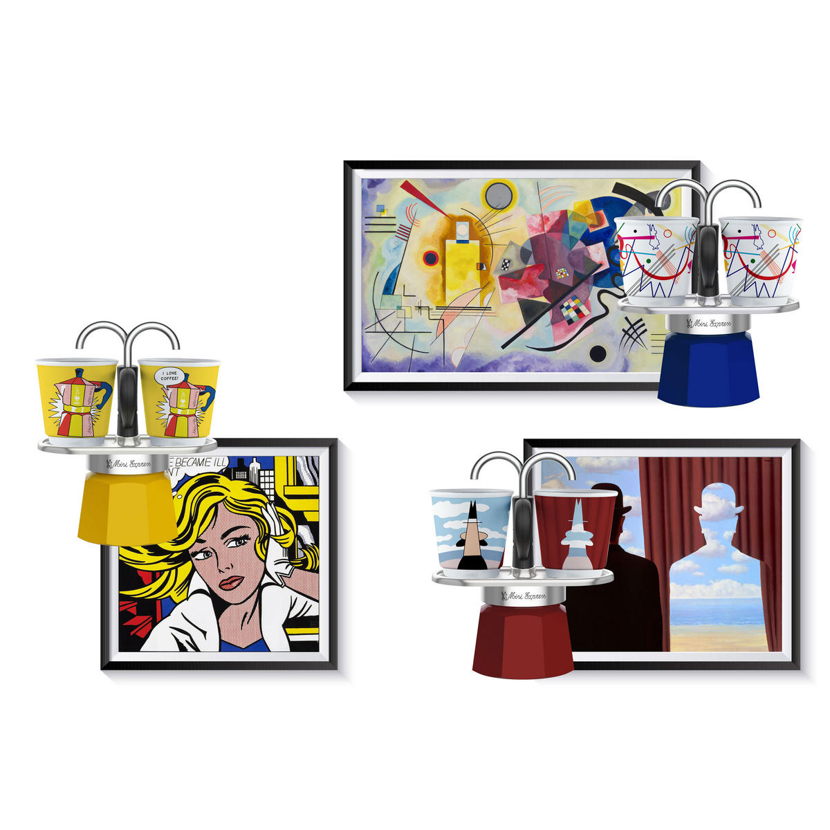 ESPRESSOKOCHER Set Mini 3-tlg. Express Magritte für 2 Tassen, Bunt, 90 ml - Multicolor, Metall (21/7/21cm) - Bialetti