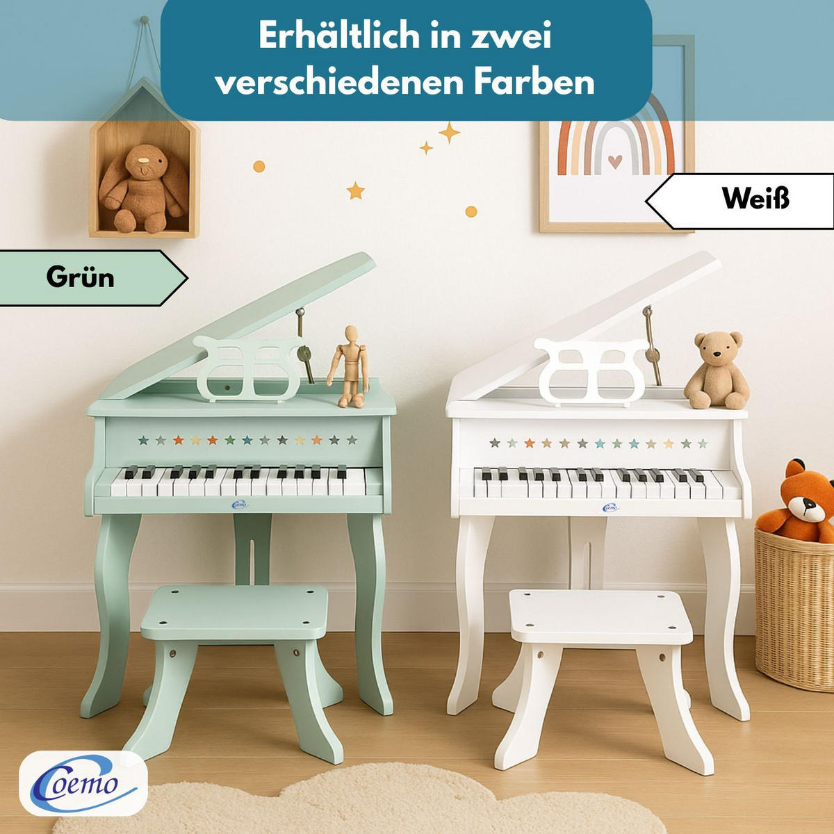 KINDERFLÜGEL mit Hocker Farbe Mintgrün - Grün, Holzwerkstoff (52/50cm) - Coemo