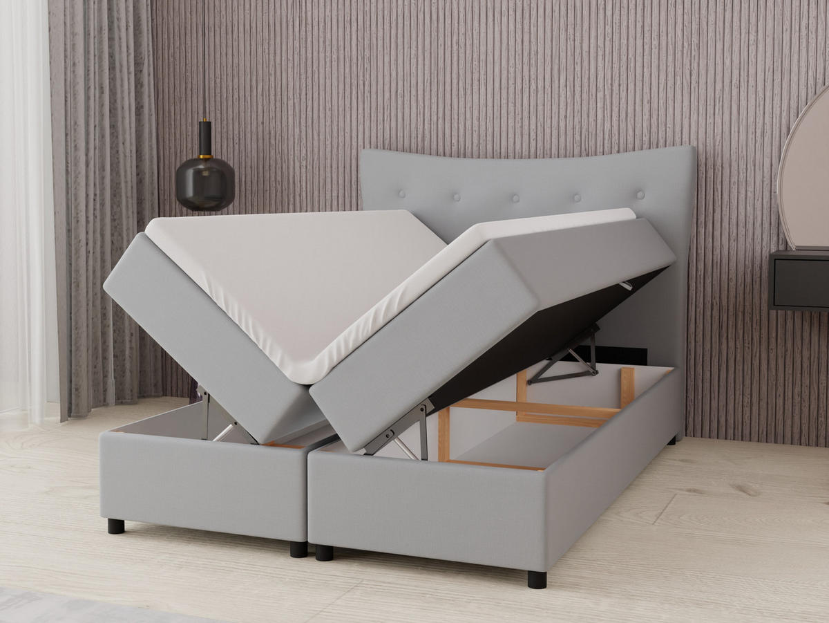 BOXBETT Nevada 140 x 200 cm Doppelbett mit hochwertiger Bonell-Matratze und Topper - grau - Grau, Holz (140/200cm) - Panda Möbel