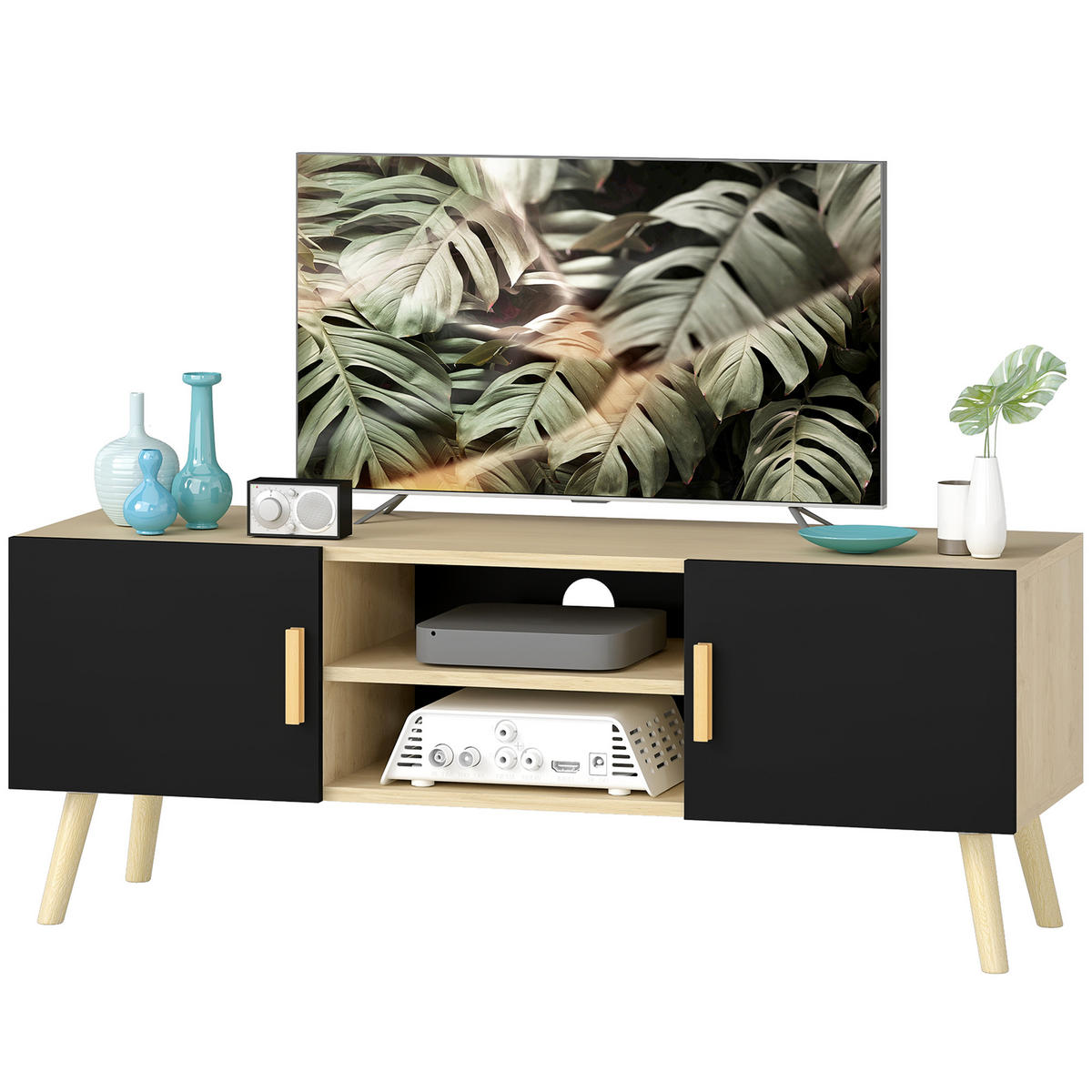 TV-LOWBOARD Eichefarben/Schwarz 110/36,2/42 cm, 2 Türen, Kabelmanagement - Eichefarben, Holzwerkstoff (110/42/36.2cm) - PANGIVO