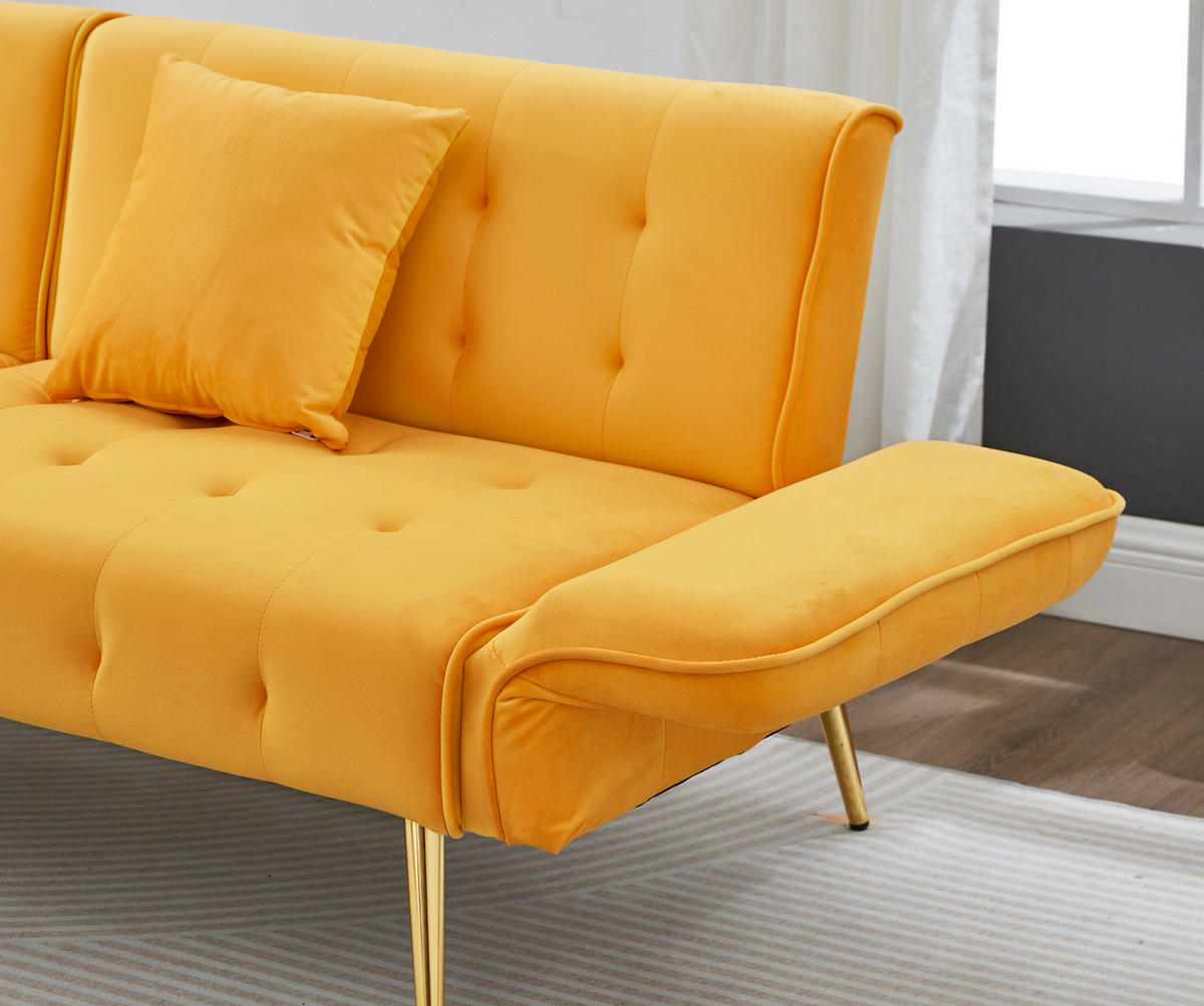 2-SITZER SOFA Samt Gelb mit Bettfunktion und verstellbarer Rückenlehne - Gelb, Textil/Metall (178/70/82cm) - WISHDOR