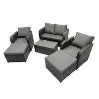 GARTENMÖBELGARNITUR mit KISSEN Polyrattan Dunkelgrau 6-Sitzer - Dunkelgrau/Grau, Glas/Kunststoff - Fimous