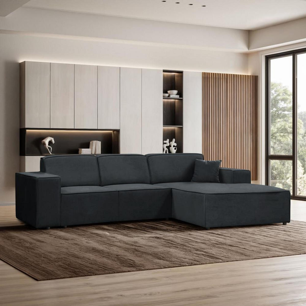 ECKSOFA ohne Schlaffunktion Pedro L dunkelgrau rechts - Dunkelgrau/Schwarz, Kunststoff/Textil (267/170cm) - Beautysofa