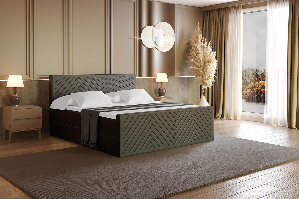 BOXBETT mit Matratze und Lattenrost - VEXA-Z - 200x200 - Schwarz Kunstleder - Schwarz, Holzwerkstoff (200/200cm) - ALTDECOR