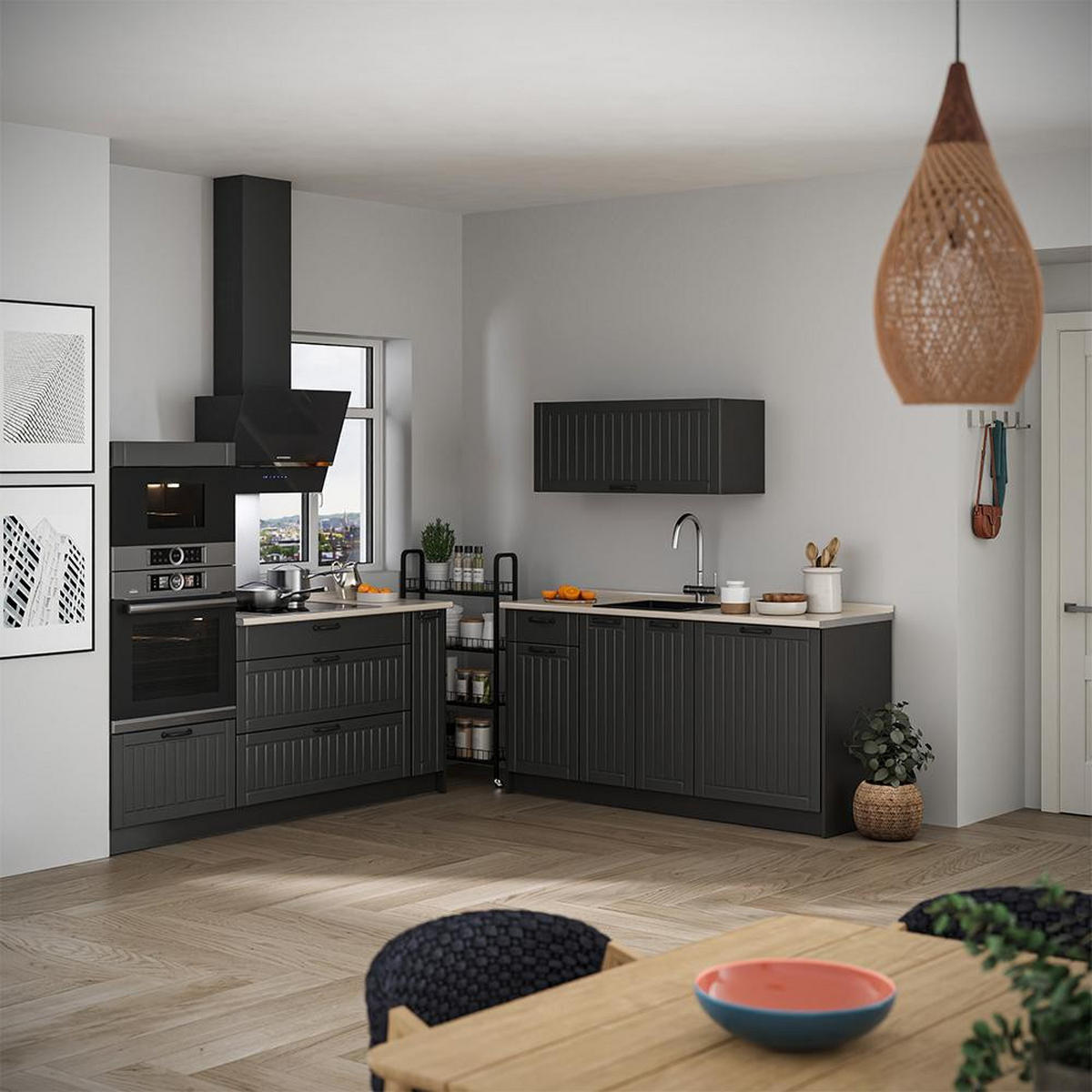 BUCĂTĂRIE Fame-Line, Gri închis/antracit, 340 cm fara blat - gri închis/antracit, compozit lemnos (340/153.6/51.6cm) - Vicco