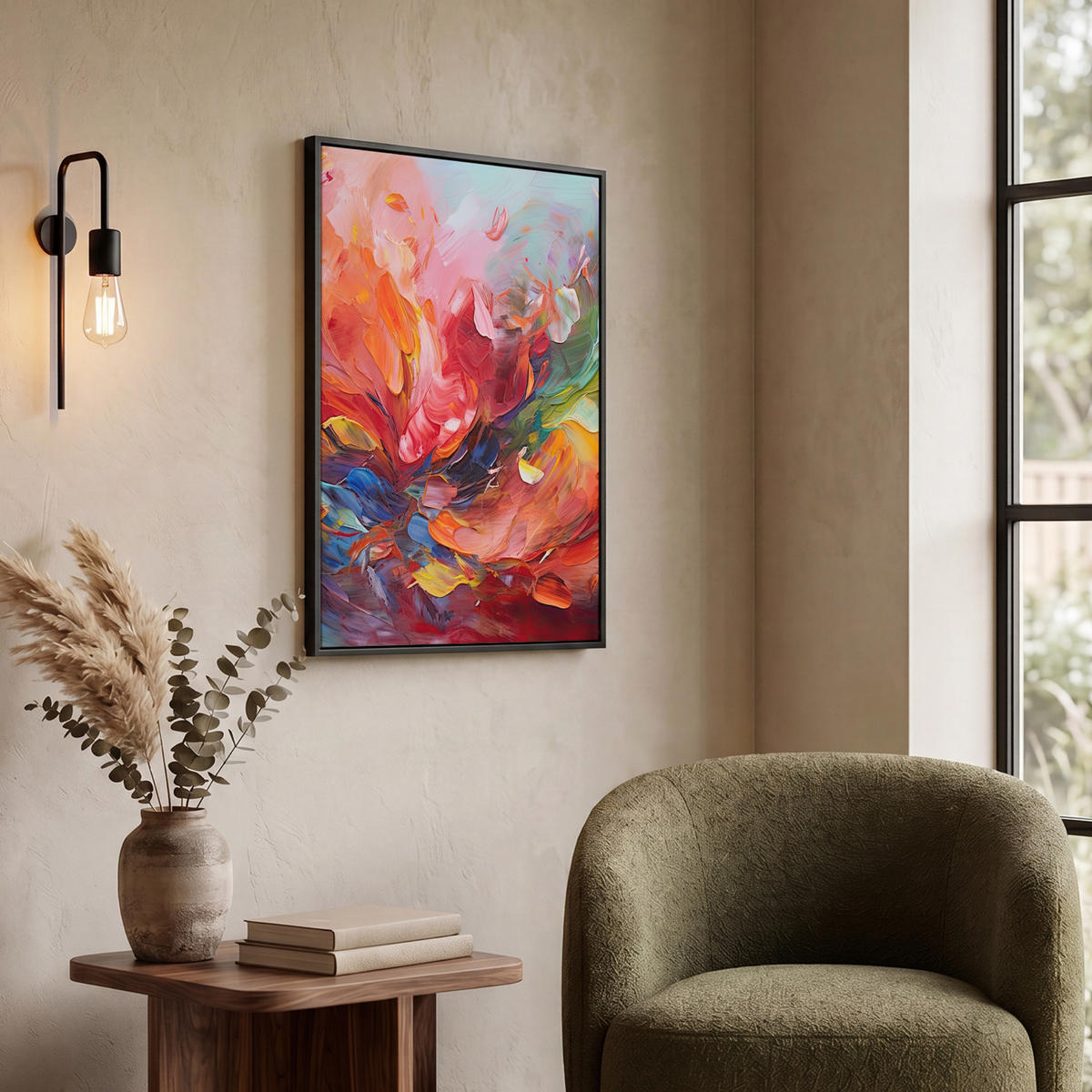 LEINWAND Bilder mit Rahmen - Ölgemälde - Kunst - Abstrakt - Farbenfroh - 60x80 - Altrosa, Textil (60/80cm) - MuchoWow
