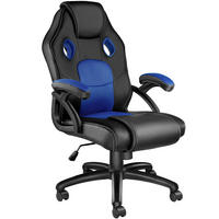 BÜROSTUHL Mike, stufenlos höhenverstellbar, schwarz/blau - Blau/Schwarz, Leder (68/114.5/69cm) - tectake