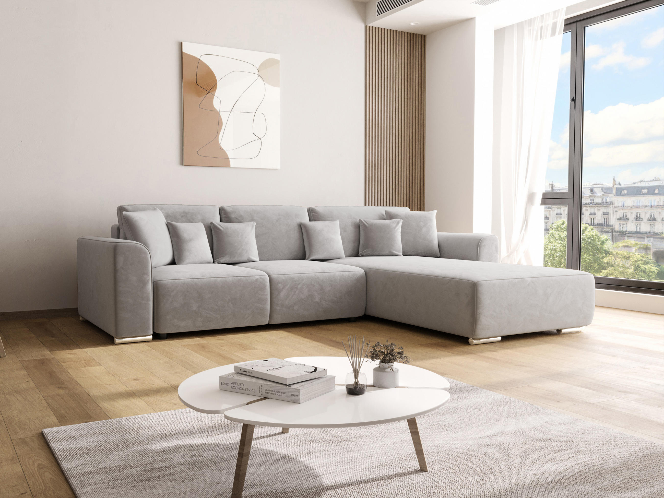 ECKSOFA GUSTO L Monolith 84 Rechts mit Schlaffunktion - Silberfarben, Textil (279/193cm) - Bedante