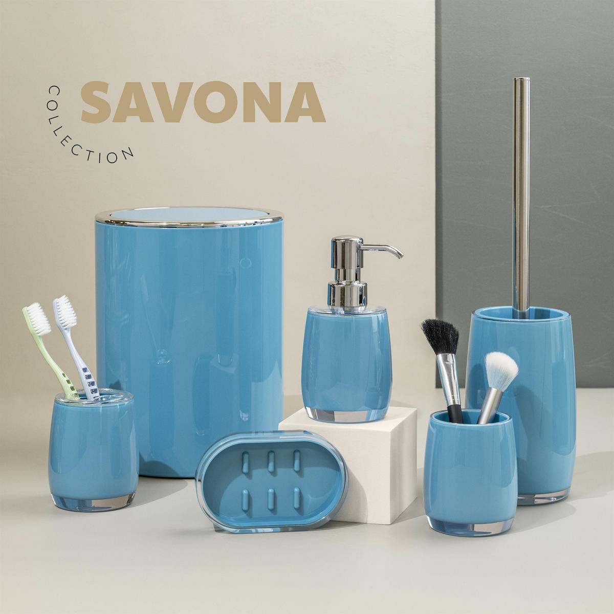 SEIFENSPENDER SAVONA, blau - Blau, Kunststoff (8/16/8cm) - bremermann