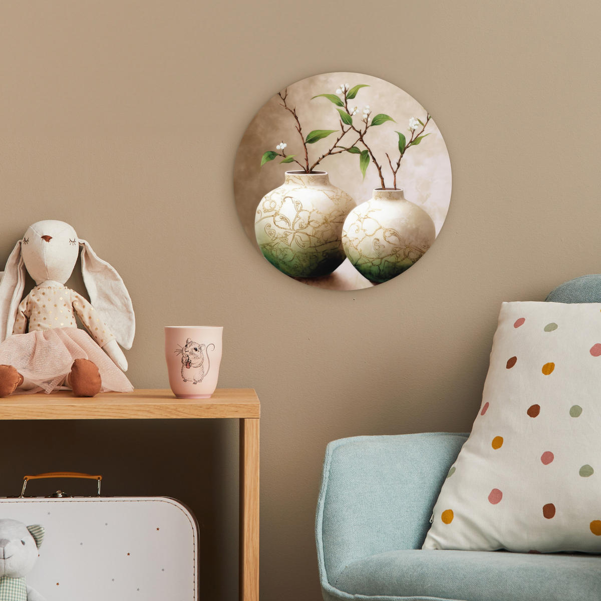 WANDBILD Blumen - Vase - Weiß - Botanisch - Beige 30x30 cm - Ecru, Kunststoff (30/30cm) - MuchoWow