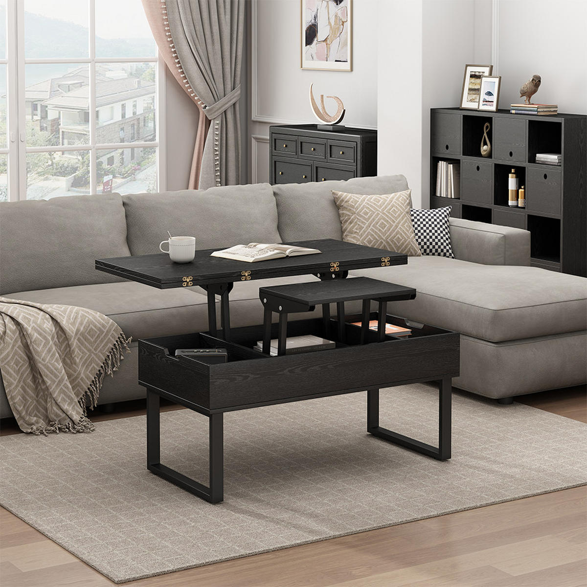 COUCHTISCH Lifty Schwarz 100 x 50 cm mit Liftfunktion - Schwarz, Holzwerkstoff (50/100/48.5cm) - Vicco