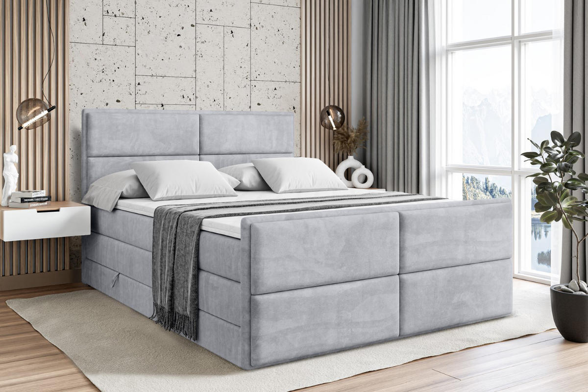 BOXSPRINGBETT AURA-Z KING - 180 x 200 - H3/H4 - Hellgrau - Hellgrau, Holzwerkstoff (180/200cm) - ALTDECOR