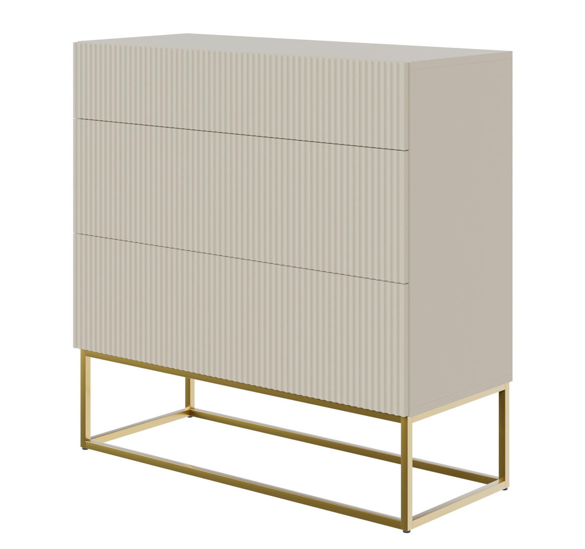 KOMMODE Veldio Greige mit 3 Schubladen 90 cm - Taupe/Goldfarben, Holzwerkstoff/Metall (90/90/38cm) - Selsey