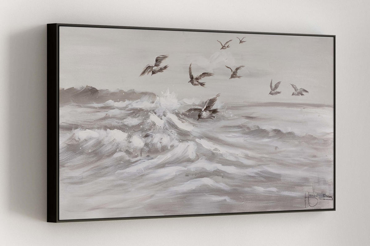 OLEJOMAĽBA 120/60 cm, More a pláž - sivá, drevo/textil (120/60cm) - KUNSTLOFT