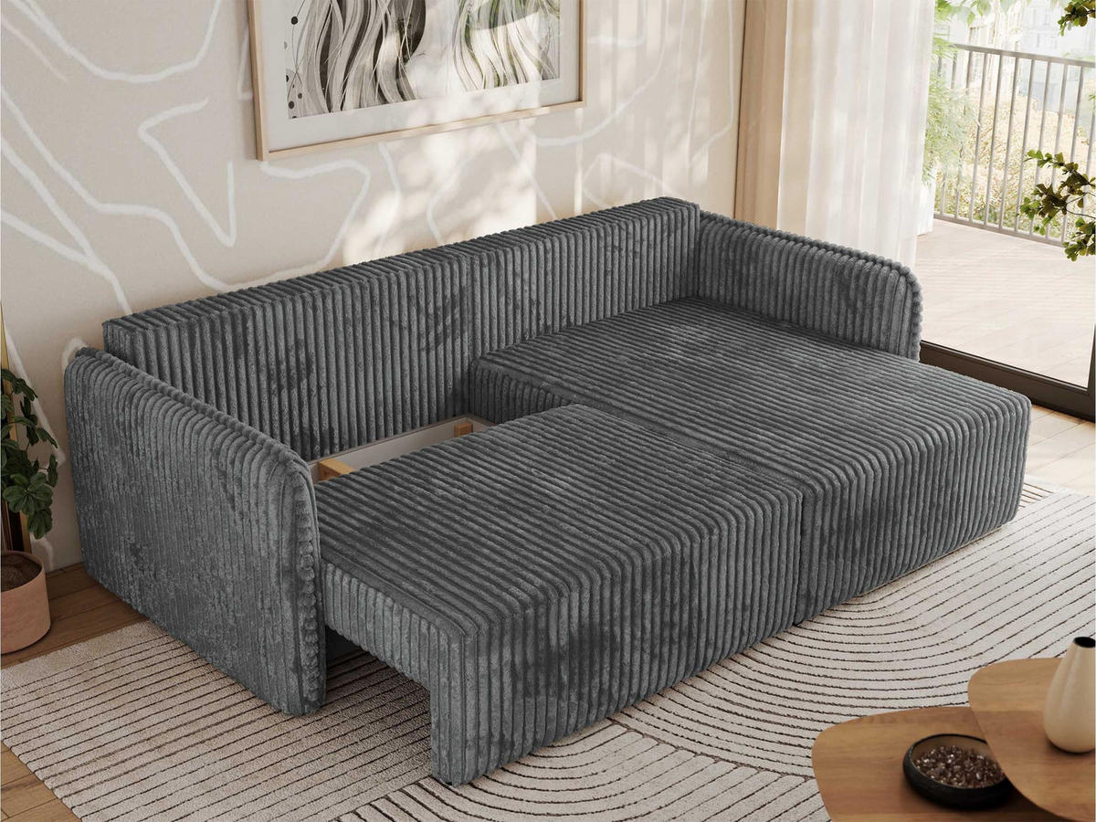 ECKSCHLAFSOFA MESTO L Dunkelgrau Cord - rechts - Dunkelgrau/Schwarz, Kunststoff/Textil (147/227cm) - MKS