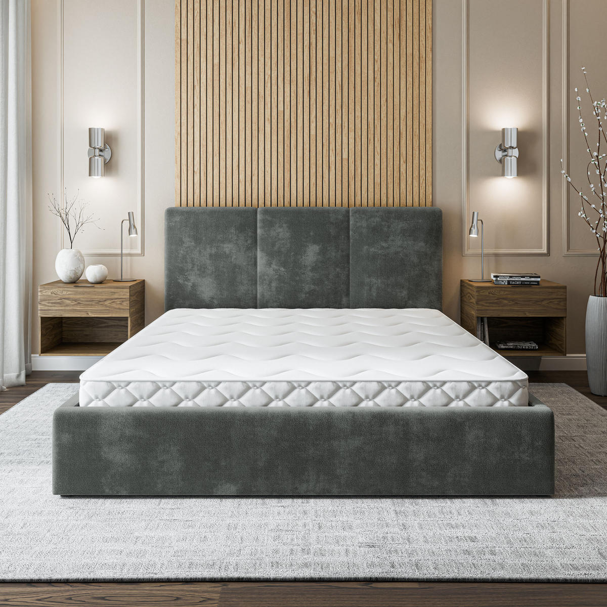POLSTERBETT AZURI 180x200 cm mit Bettkästen - Grau - Grau, Holz (180/200cm) - MASSENO
