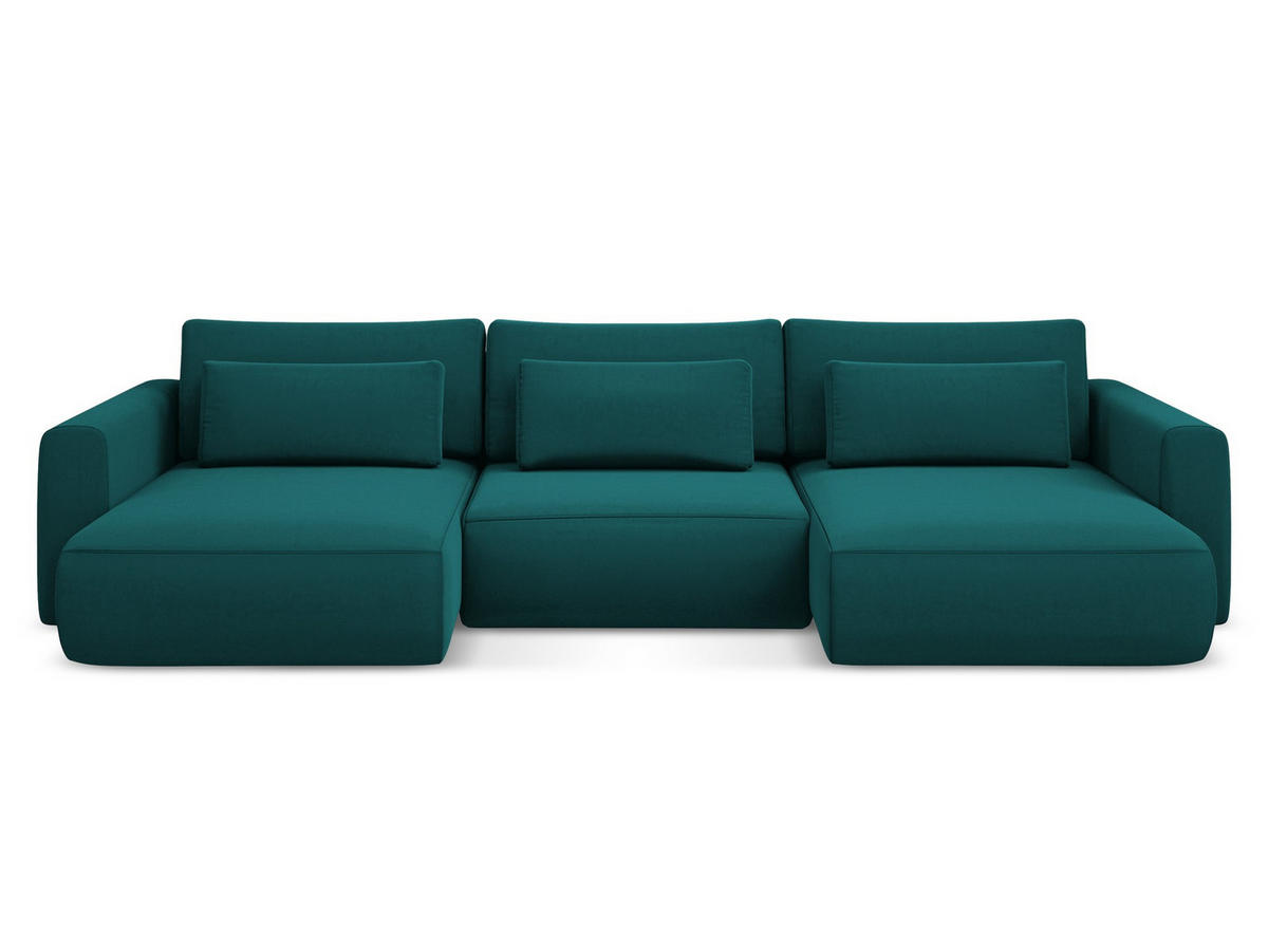 WOHNLANDSCHAFT Samt Stoff Blau - Blau/Petrol, Kunststoff/Textil (340/82/149cm) - Makamii