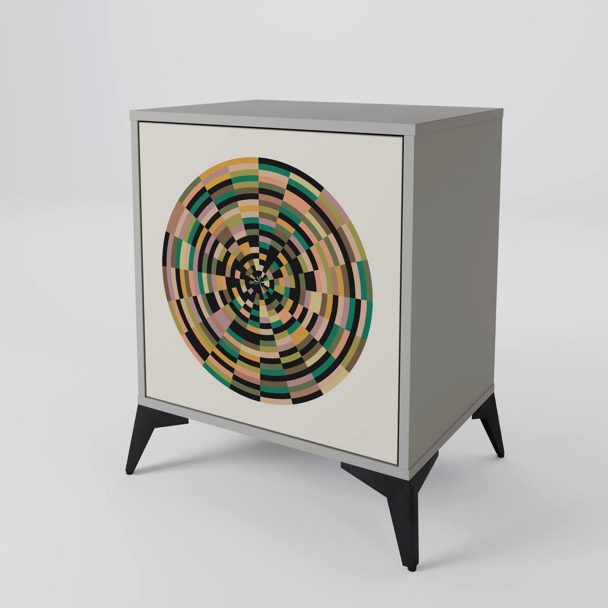 SIDEBOARD GREEN CIRCLES, Grau, 57,5x42x57,5 cm, Ohne Füße - Multicolor/Grau, Holzwerkstoff (57.5/57.5/42cm) - SpaceRebels