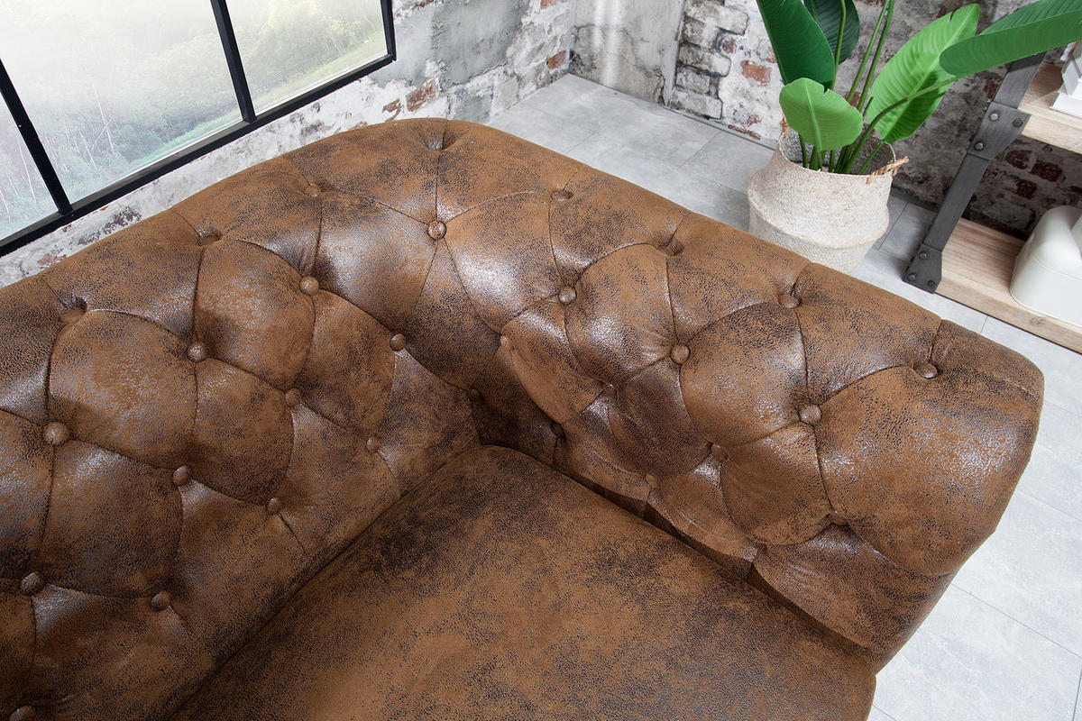 2-SITZER SOFA CHESTERFIELD Microfaser Braun 150 cm - Dunkelbraun/Braun, Holz/Textil (150/73/85cm) - riess-ambiente