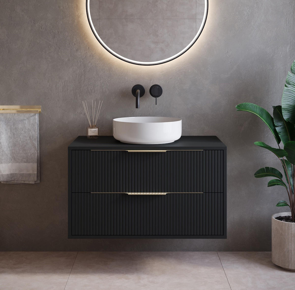 WASCHBECKENUNTERSCHRANK Rimini 2 Schubladen Schwarz Matt - 80 x 46 x 46 cm - Schwarz, Holz (80/46/46cm) - Badplaats