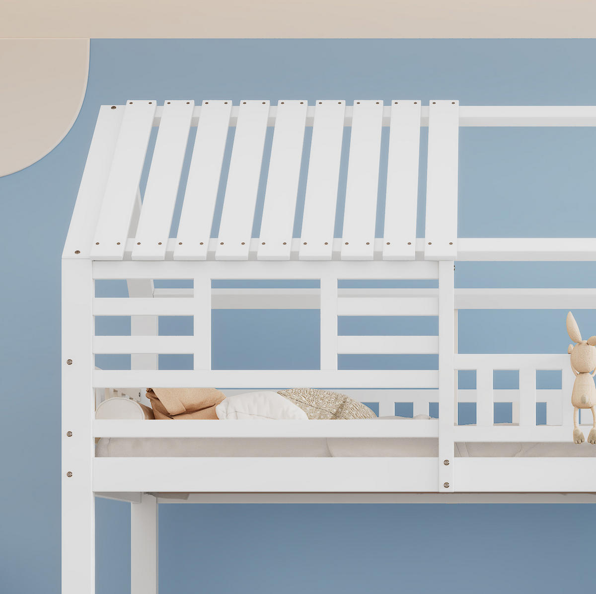 POSCHODOVÁ posteľ 90/200 cm biela so schodmi, šmykľavkou a úložným priestorom z masívneho dreva a MDF - biela, kompozitné drevo (90/200cm) - OKWISH