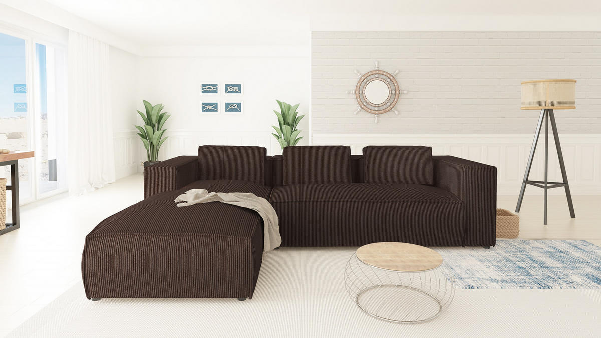 ECKSOFA Nova Dunkelbraun Cord - Dunkelbraun/Schwarz, Holz/Kunststoff (262/176cm) - S-Style Möbel