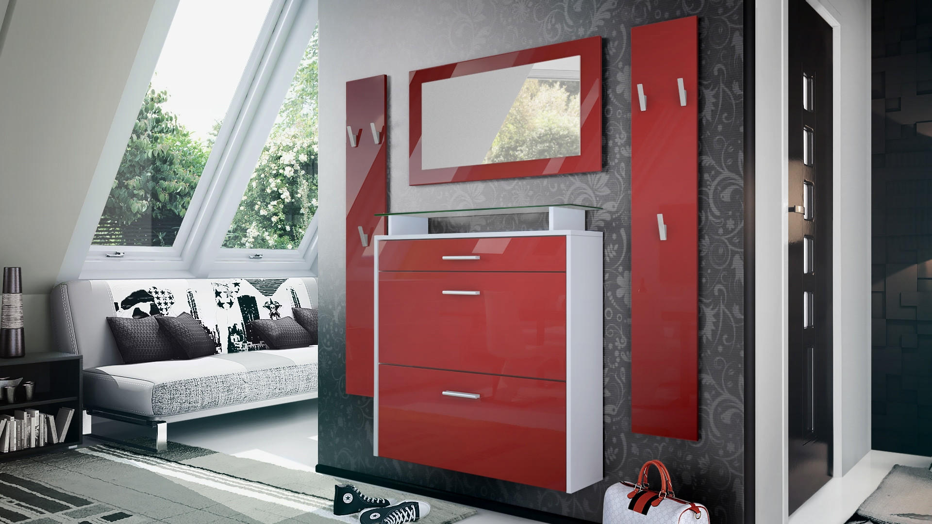 GARDEROBE Malea Front in Bordeaux Hochglanz - Bordeaux, Holzwerkstoff (180/180/23cm) - Vladon