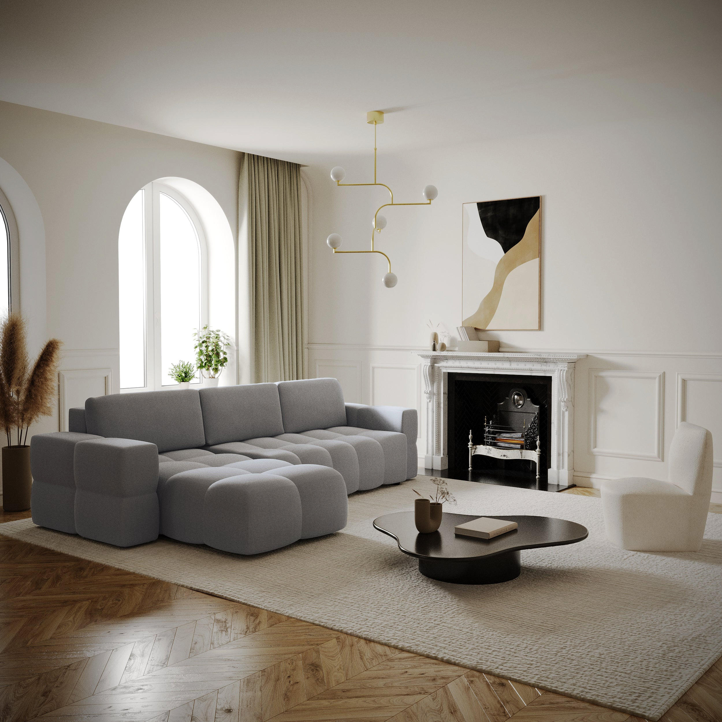 ECKSOFA LINKS Rastergewebe Betongrau 286cm - Grau, Textil (169/286cm) - Sia Home