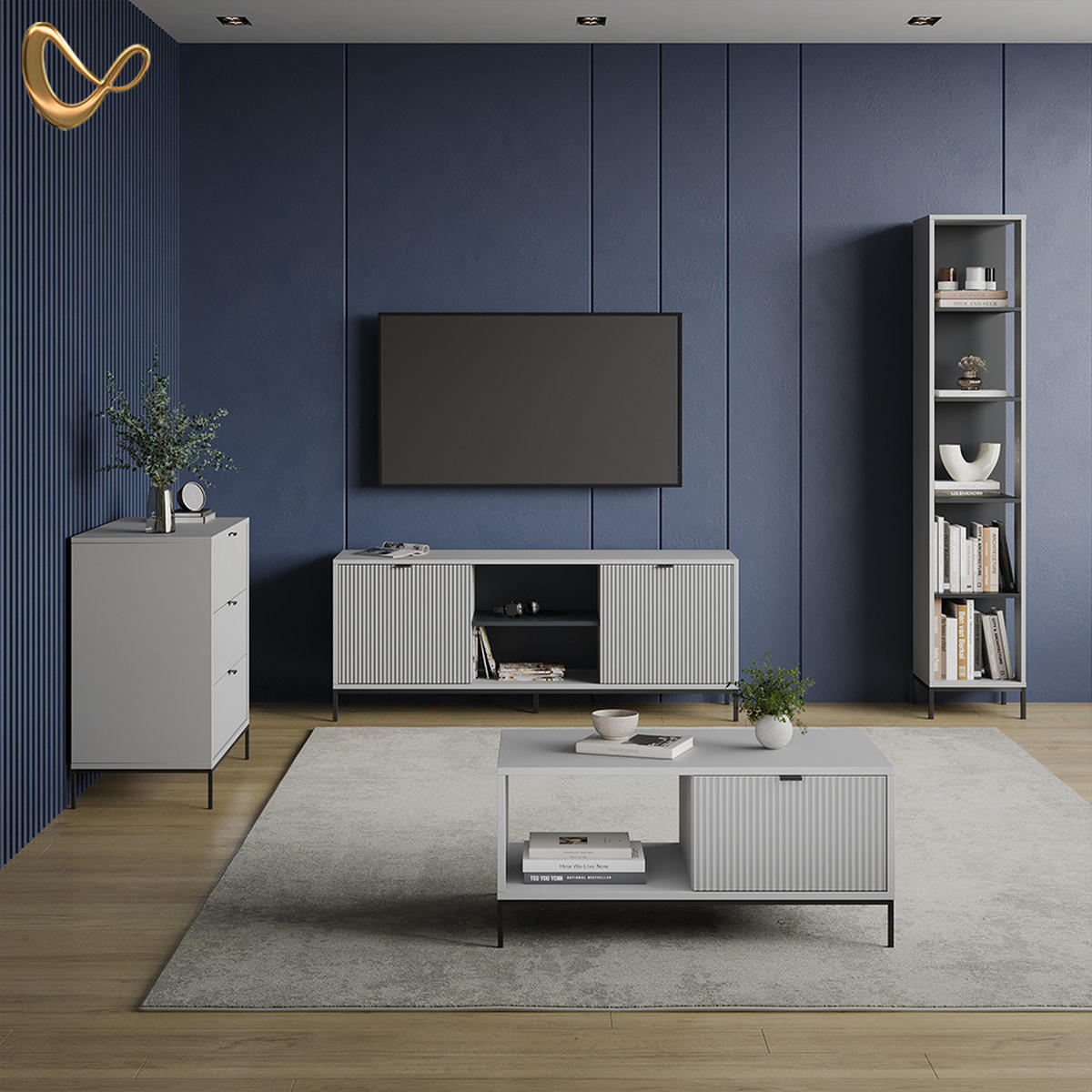 BÜCHERREGAL Aterno Grau mit 5 Fächern - Grau, Holzwerkstoff (36/188/36cm) - Livinity®