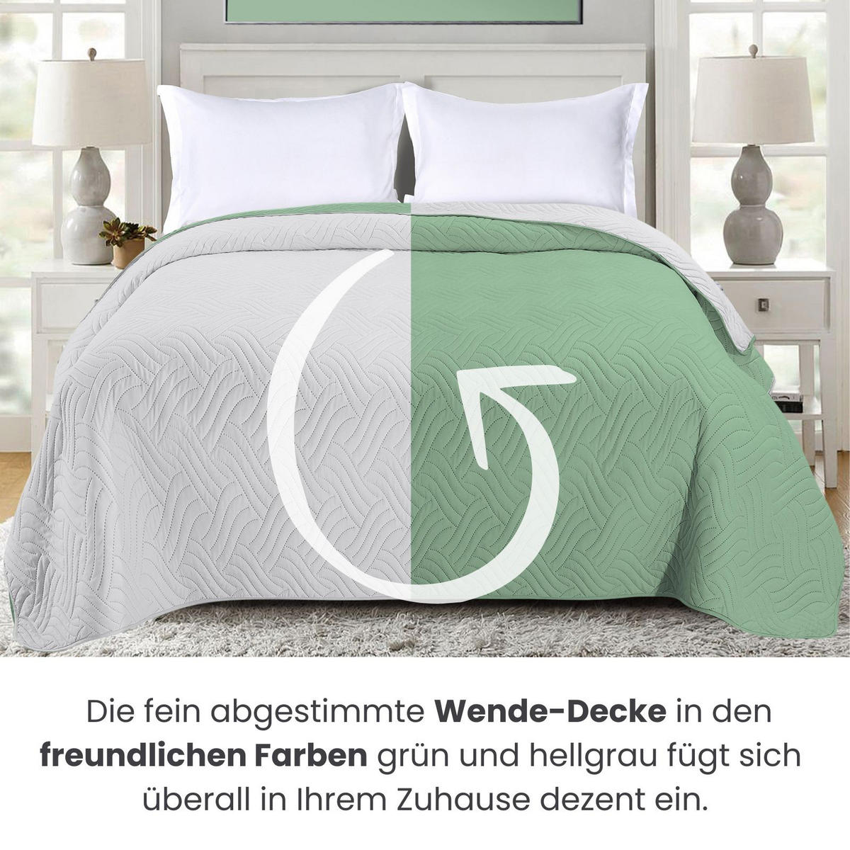 TAGESDECKE Wende-Design grün 170/210 cm Duo-Color - Grün, Textil (170/210cm) - wometo