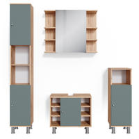 BADMÖBEL-SET Fynn Grün 4 Teile - Eiche Wotan/Grün, Holzwerkstoff (60/54/32cm) - Vicco