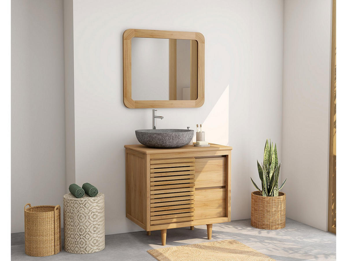 EINZELWASCHTISCH - 80 cm x 55 cm - holz - naturfarben hell Toraja - Naturfarben, Holz (80/80/55cm) - Vente-Unique