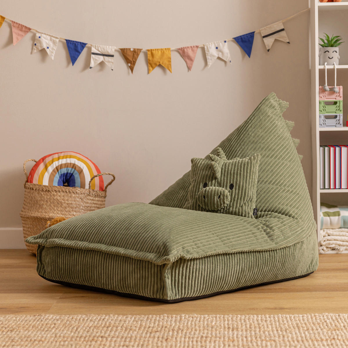 KINDERSITZSACK mit Kissen Dino Cord - Salbeigrün, Textil (72/66/102cm) - icon