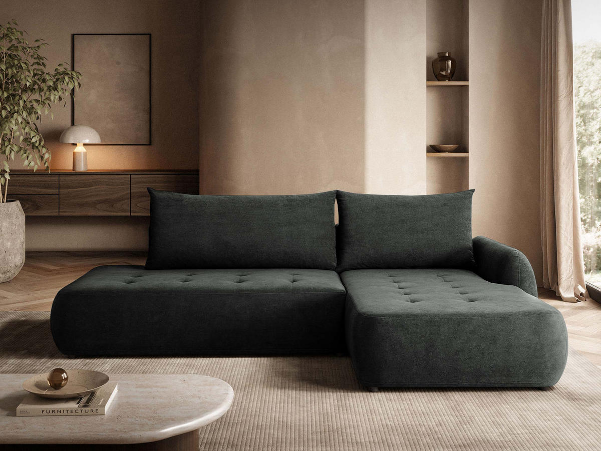 ECKSCHLAFSOFA Bueno I, Seite: Rechts - Dunkelgrau/Schwarz, Holz/Textil (185/300cm) - MIRJAN24