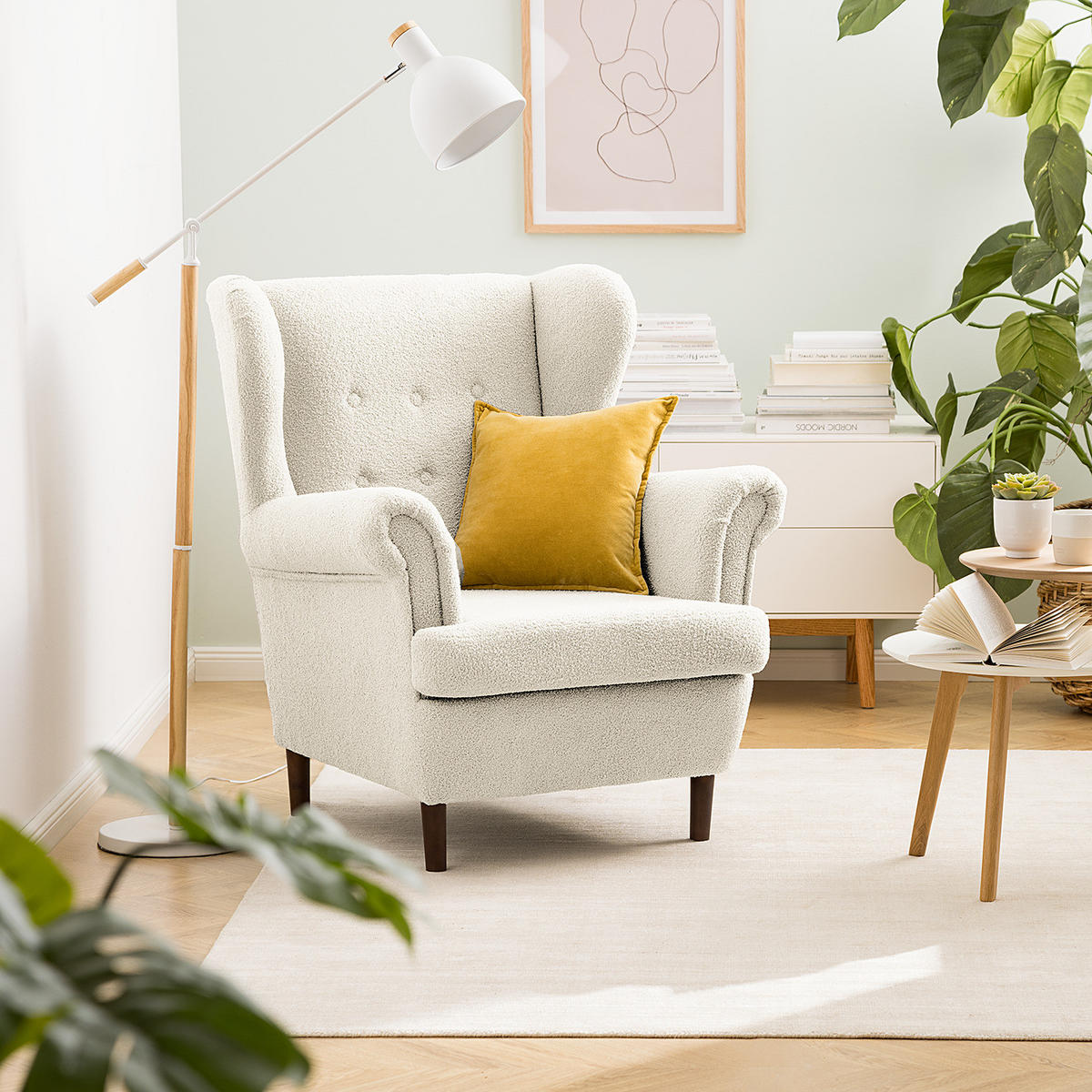 OHRENSESSEL - Dunkelbraun/Weiß, Textil (85/101/89cm) - home24