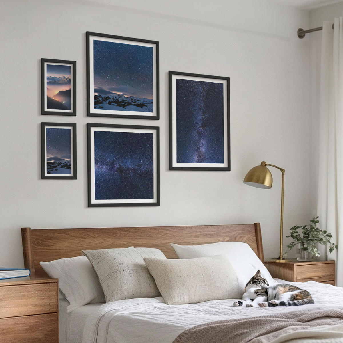 BILDER SET 5er Set - 50x50 cm & 20x30 cm & 40x60 cm Schwarzer Rahmen - Spiegelung der Felsen in Bergseen - Schwarz, Kunststoff (40/60cm) - TULUP