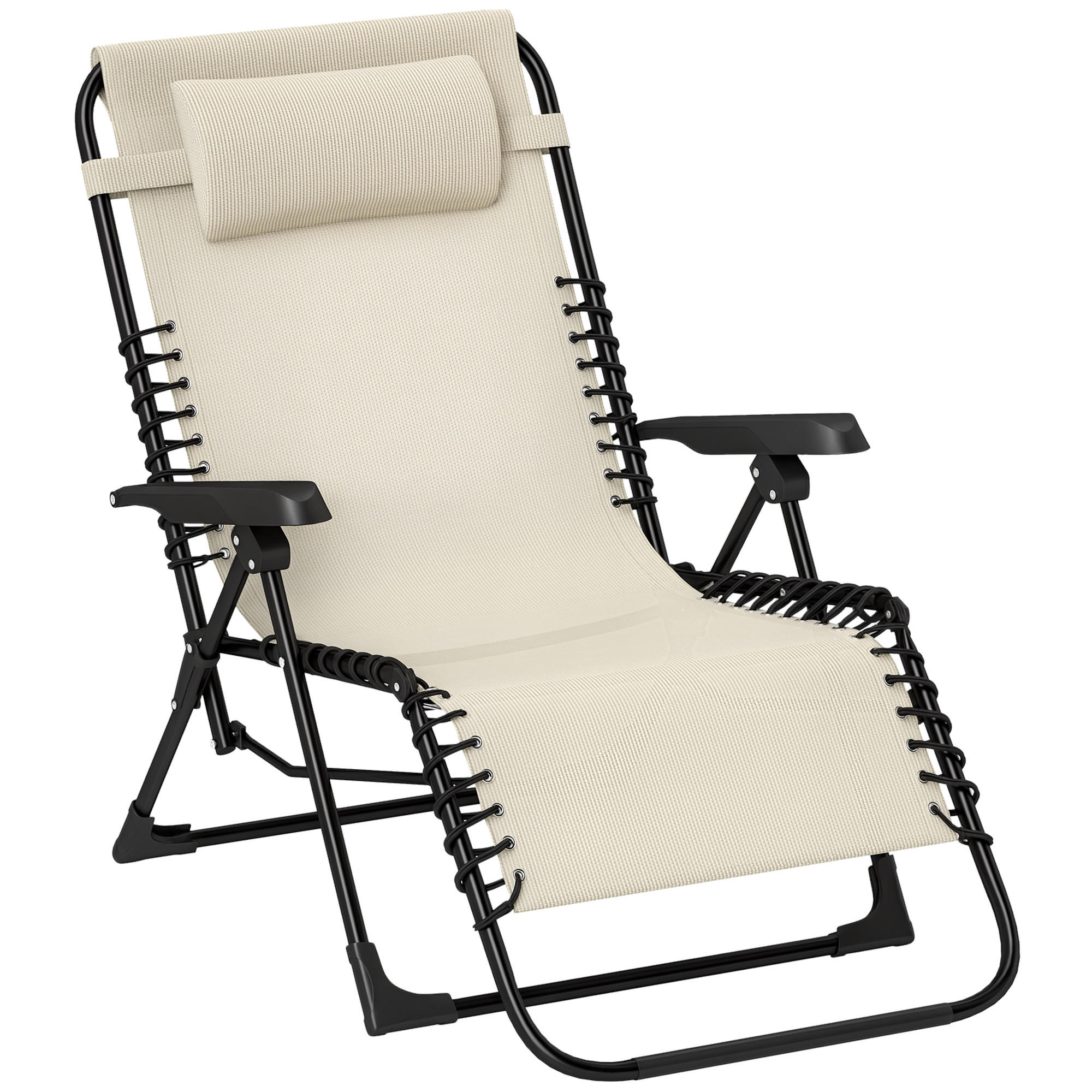 SONNENLIEGE klappbar Gartenliege mit Kopfkissen, 5-Fach verstellbare Rückenlehne bis 120 kg belastbar Beige - Beige, Metall (90/112/65cm)