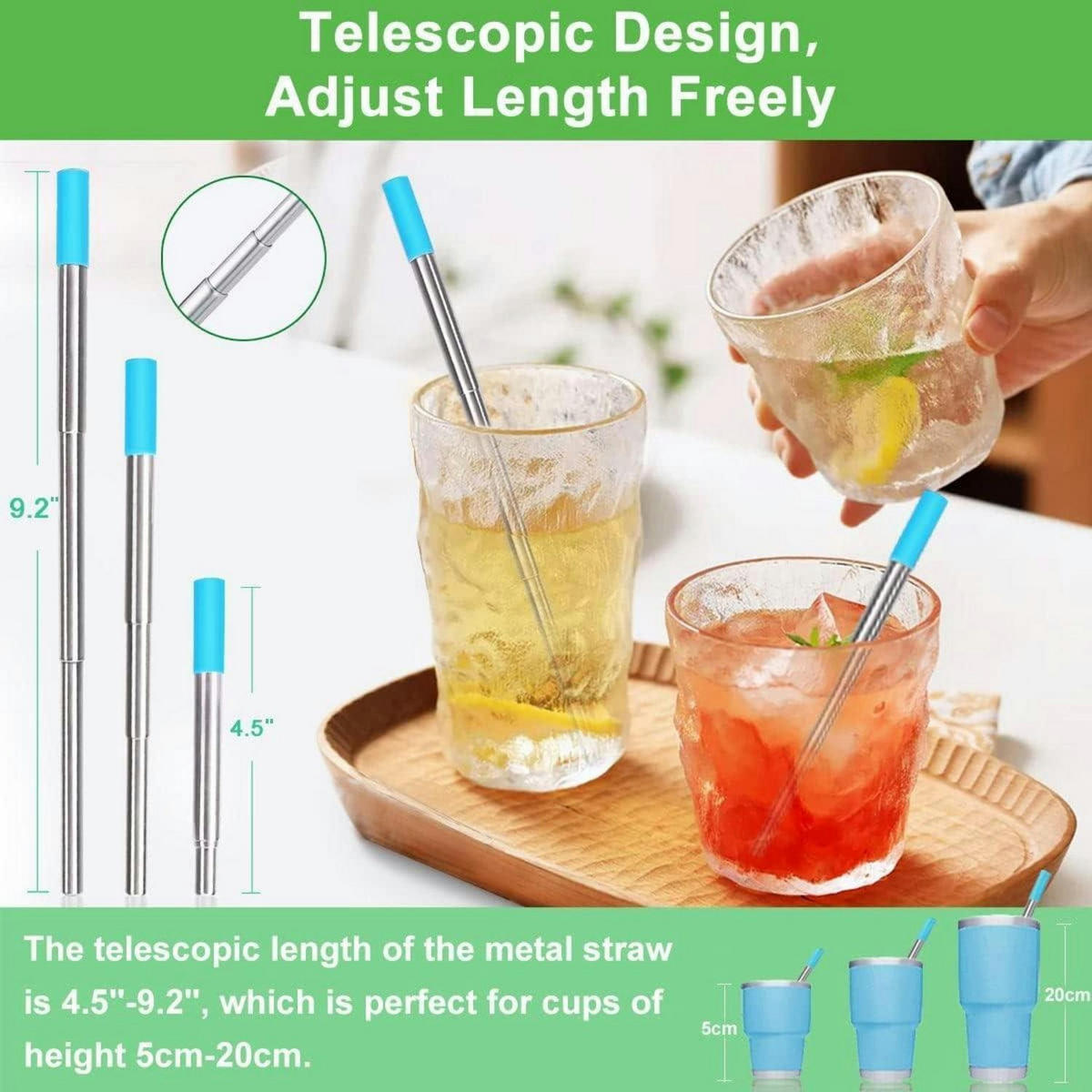 WIEDERVERWENDBARE Strohhalme 4-teiliges Set Teleskop Edelstahl - Multicolor, Metall (5.5/23cm)