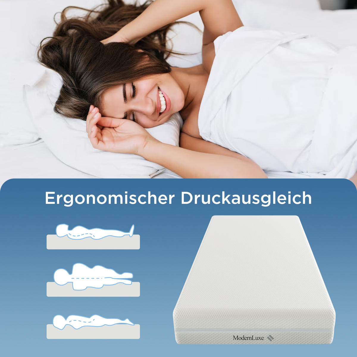 KALTSCHAUMMATRATZE 160x200 cm – 7 Zonen Komfortschaum, 20 cm hoch, H2/H3, ergonomisch, Bezug waschbar, mit Griffen & Rundum-Reißverschluss - Weiß, Textil - Ej. Life