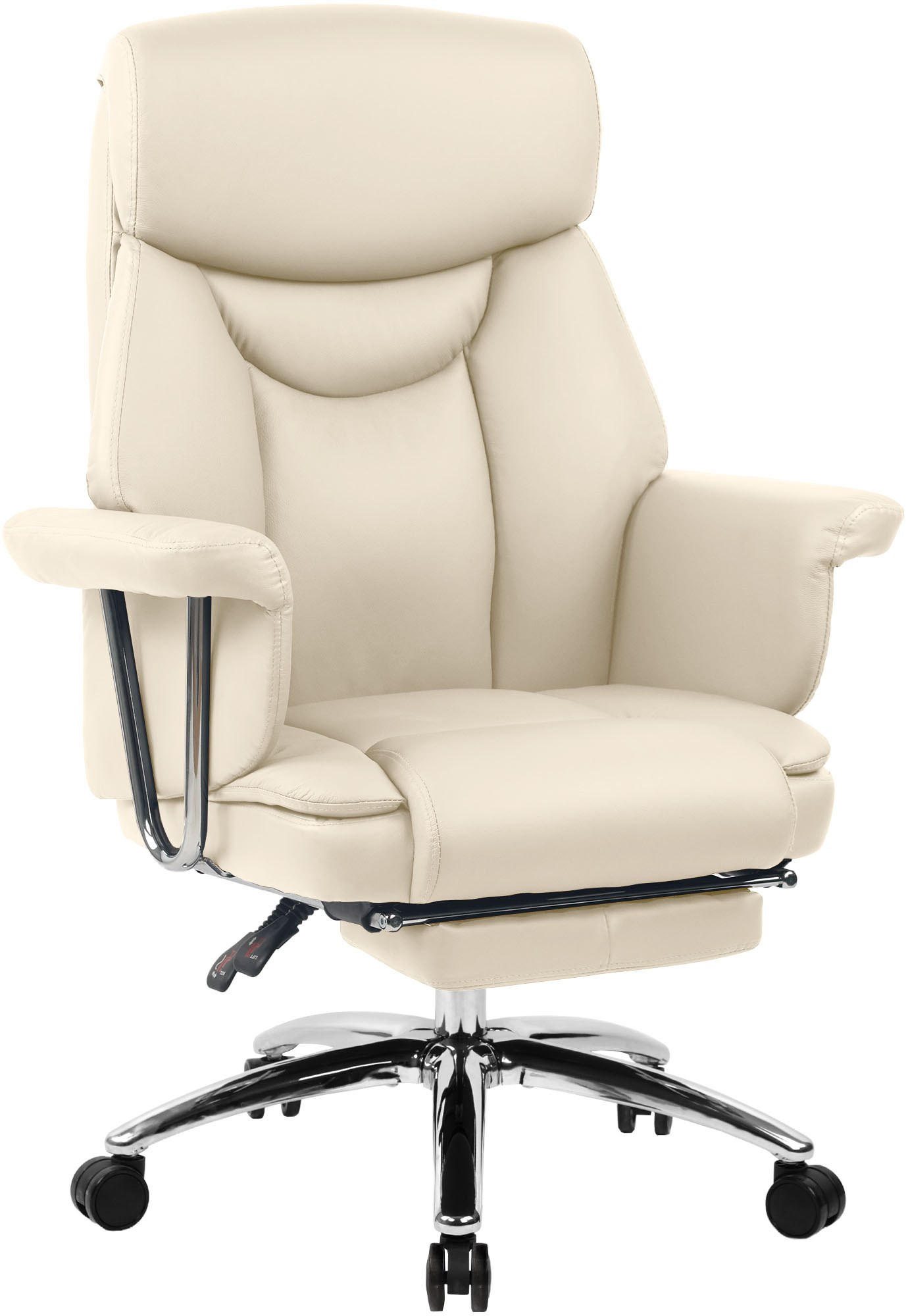 CHEFSESSEL Echtleder Creme - Chromfarben/Creme, Leder/Metall (78/114/66cm) - CLP