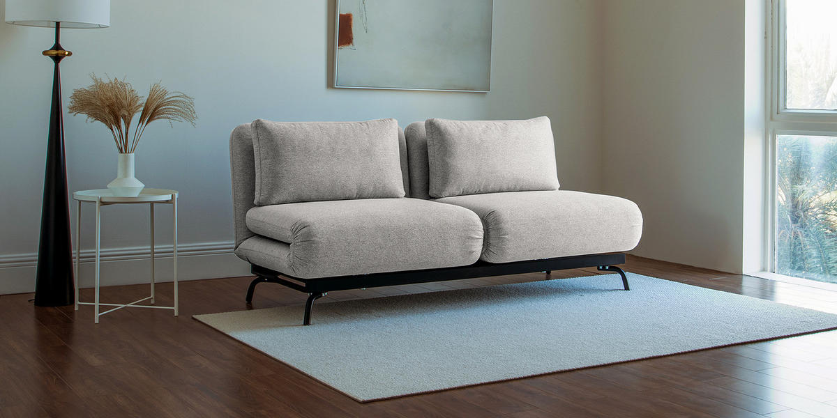 SCHLAFSOFA mit Relaxfunktion - Webstoff - Hellgrau/Schwarz, Textil/Metall (184/78/85cm) - home24
