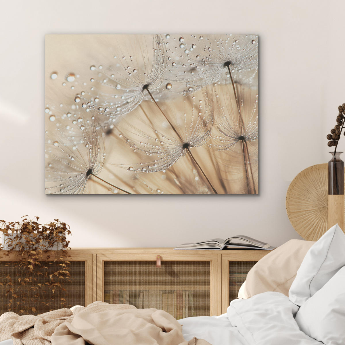 AKUSTIKPANEEL Löwenzahn - Abstrakt - Natur - Beige 80x60 cm - Braun, Textil (80/0.9/60cm) - MuchoWow