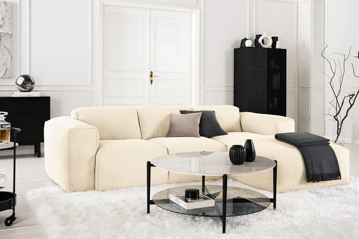 3-SITZER ECKSOFA mit Longchair - Beige/Schwarz, Kunststoff/Textil (251/173cm) - home24