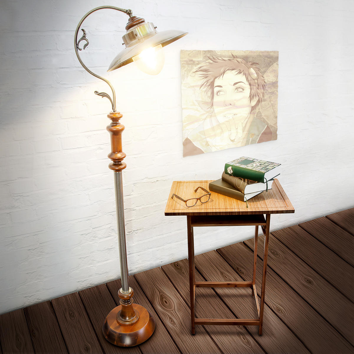 STEHLAMPE - Multicolor, Glas/Holz (35/41/157cm) - Relaxdays